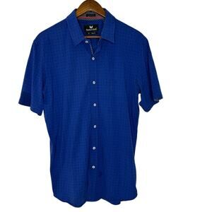 Buttercloth Icy Cotton Shirt Blue Geometric XL Slim Fit Stretch Button Up Polish